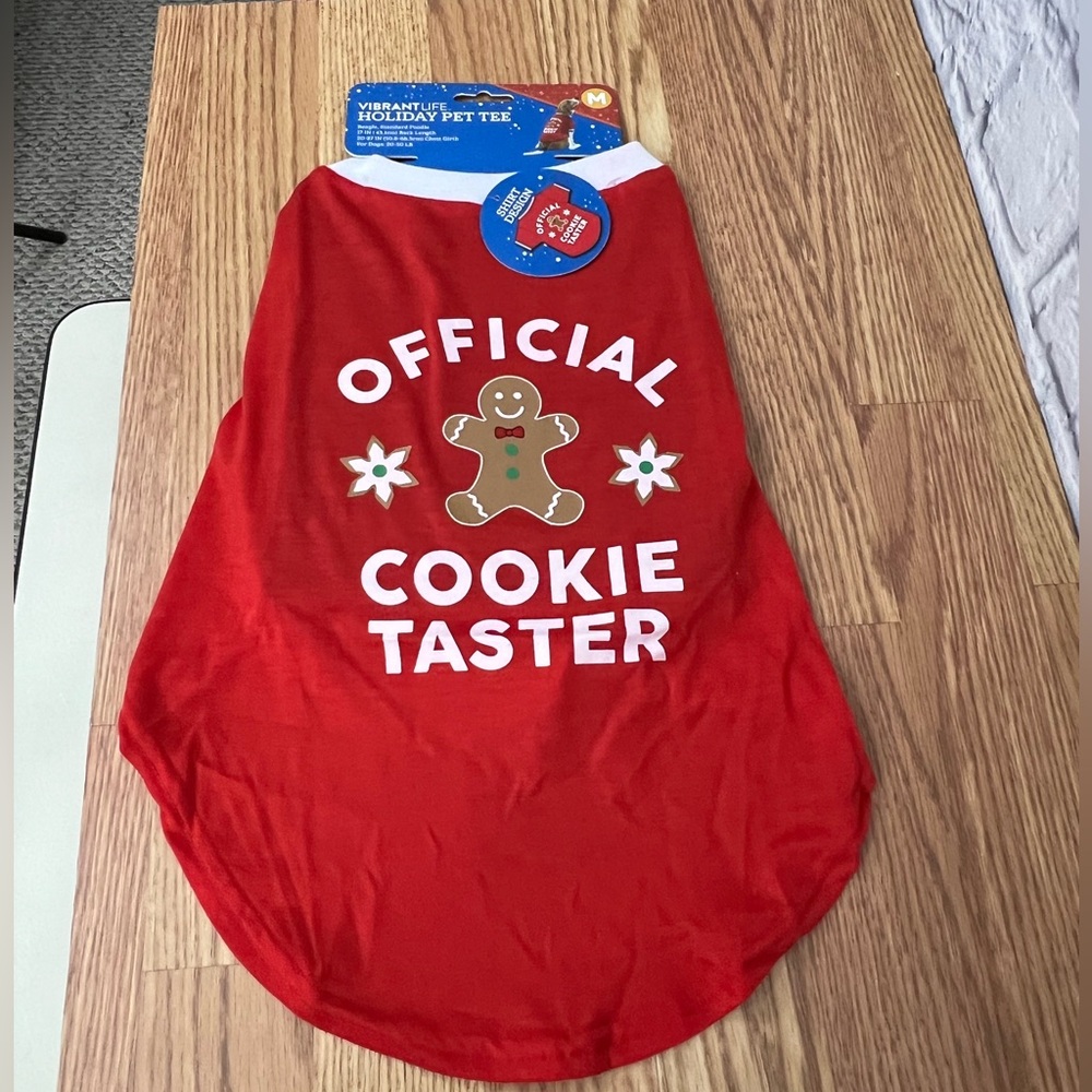 VIBRANT LIFE DOG/CAT HOLIDAY PET TEE SHIRT "OFFICIAL COOKIE TASTER" SIZE M